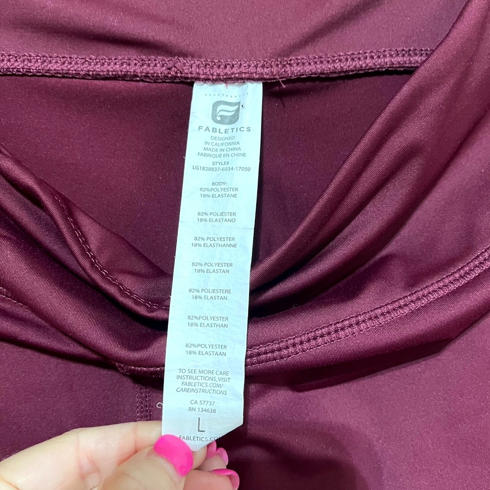 Fabletics Reflective Powerlite 7/8 Leggings Women's Large Burgundy Logo Mid Rise - Picture 6 of 8